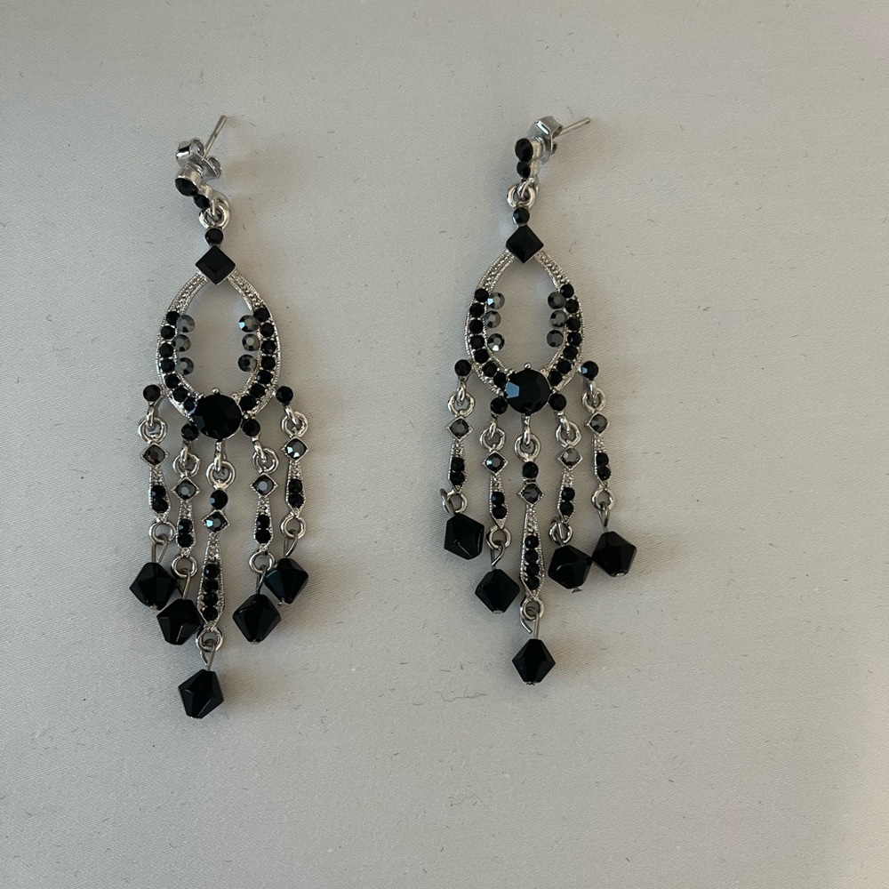 Silver and black chandelier earrings